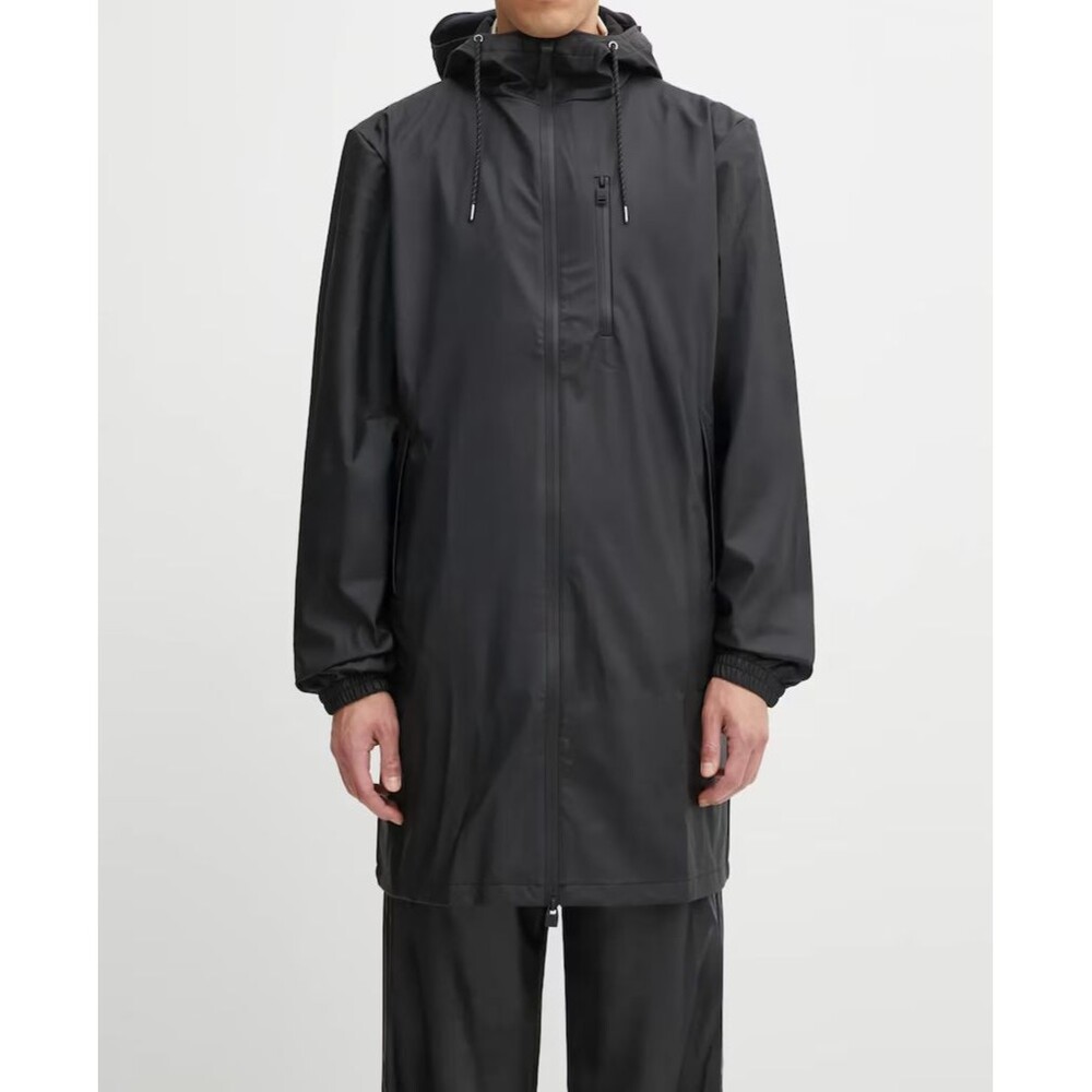 RAINS Jacket Medium Black Hooded Raincoat Mid Length Long Storm Breaker Unisex